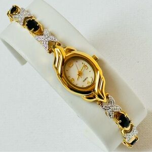 Vintage Avon Genuine Sapphire Mother Of Pearl Women's Gold Watch 2001 F735137/A